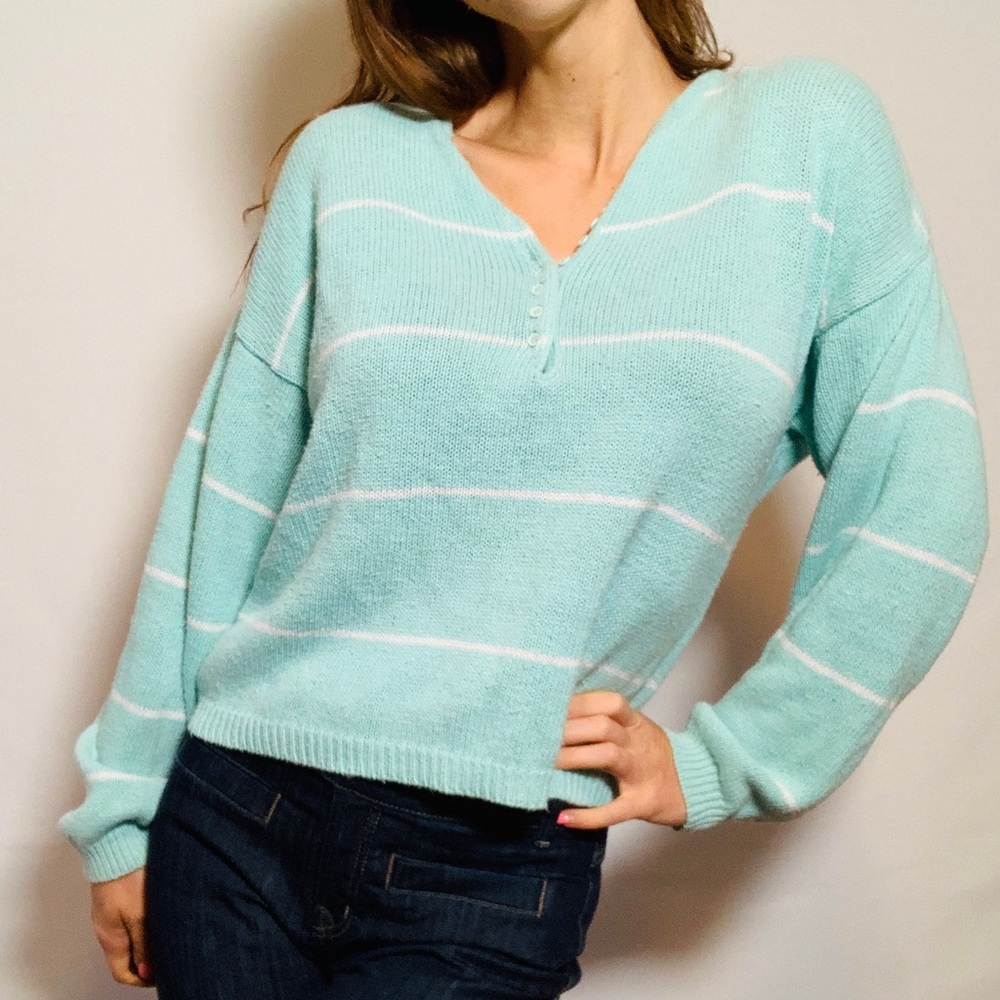 Vintage Baby Blue + White Striped Sweater! ❤️